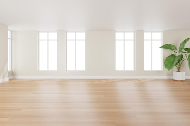 3d rendering of white empty room and wooden floor Contemporary interior background