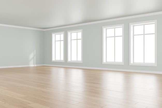 3d rendering of white empty room and wooden floor Contemporary interior background