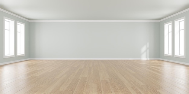 3d rendering of white empty room and wooden floor Contemporary interior background