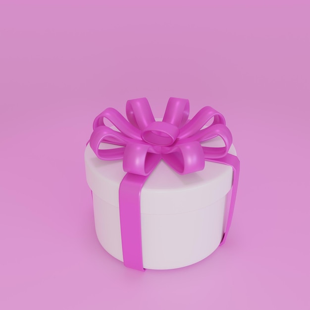 3D rendering white gift box on pink background