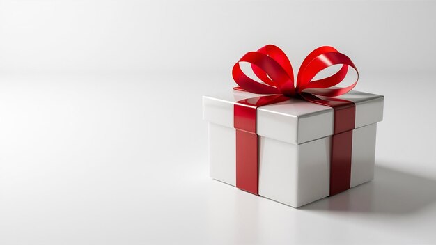 3d rendering of a white gift box with a red ribbon isolated on a white background