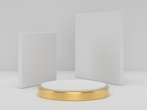 3D rendering of white gold pedestal podium on clearly background, abstract  minimal podium blank space for beauty cosmetic product,