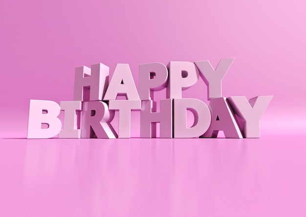 3D rendering of white letters forming the words Happy Birthday on a purple pink surface