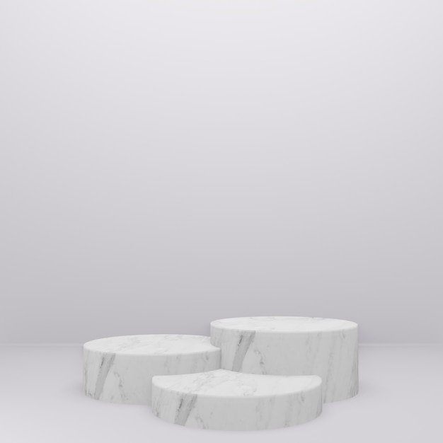 3d rendering of white marble podium in white room.