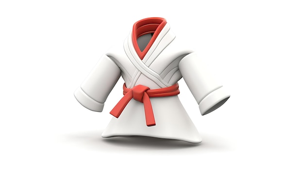 3D rendering of a white martial arts uniform with a red belt The uniform is made of a lightweight fabric and has a long flowing design