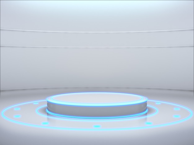 3D rendering white pedestal with a light glow