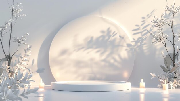 3D rendering of a white podium with a circular backdrop