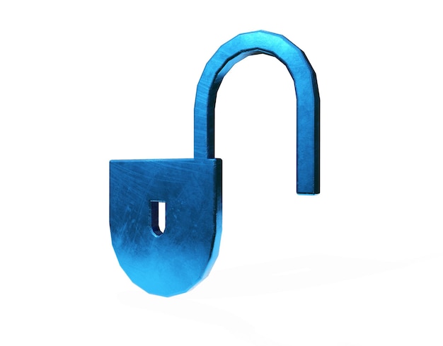 3D rendering of a white square icon button Blue closed padlock isolated on white