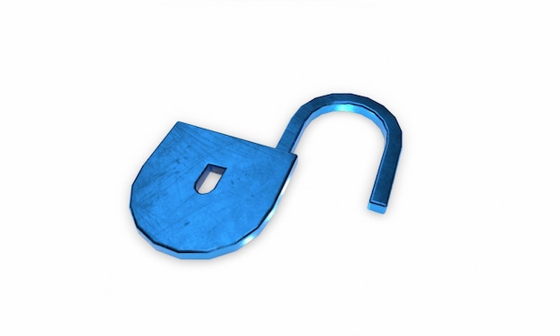 3D rendering of a white square icon button Blue closed padlock isolated on white