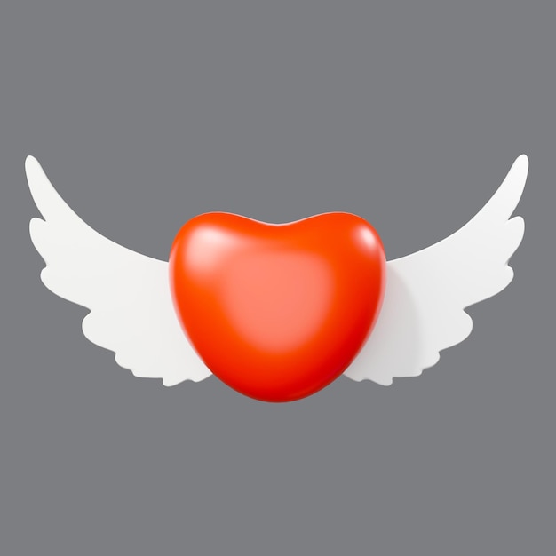 3d rendering of wings heart icon on clean background for mock up and web banner Cartoon interface design minimal metaverse concept