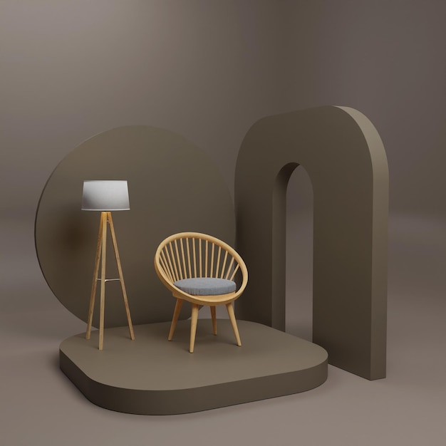 3D rendering wood chair on brown background