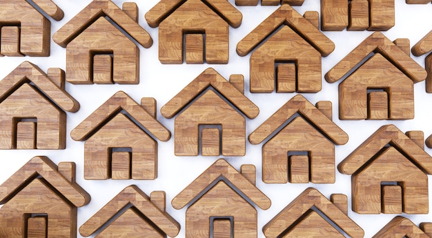 3D rendering of a wooden Home Icon on a white isolated background.