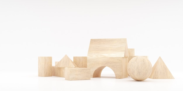 3D rendering of wooden toy blocks.