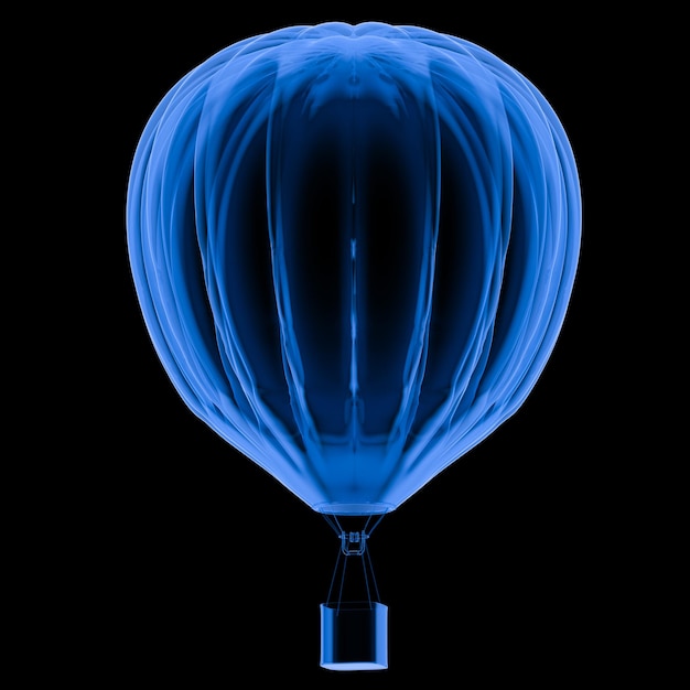 Photo 3d rendering x-ray hot air balloon isolated on black background