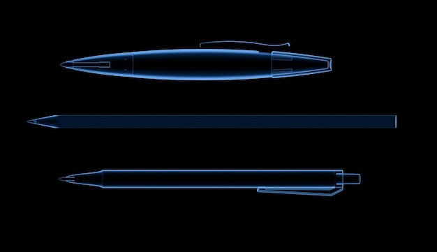 3d rendering x-ray pen and pencil isolated on black