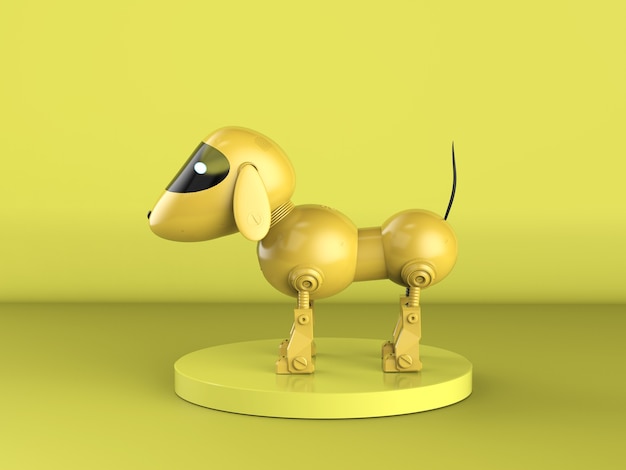 3d rendering yellow dog robotÂ on yellow background