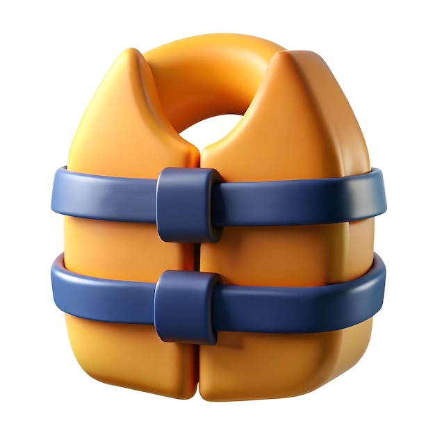 A 3D rendering of a yellow life jacket with blue straps perfect for illustrating safety water activities or summertime fun