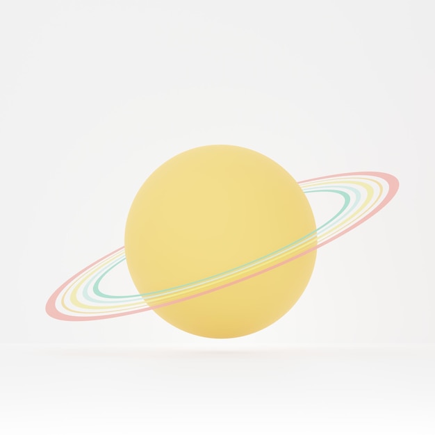 3d rendering of Yellow Planet Saturn on clean background for mock up and web banner Cartoon interface design minimal metaverse concept