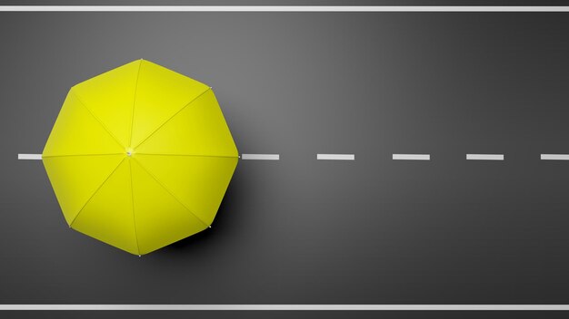 3D rendering of yellow umbrella on road top view