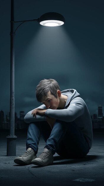 3D rendering of a young man with a sad expression