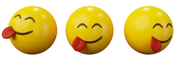 3d rendering Yummy face emoji or yellow ball emoticon creative user interface web design symbol