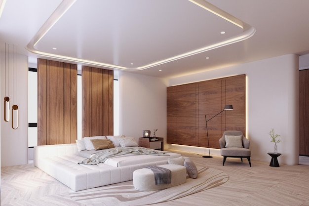 3d rendering3d illustration Interior Scene and Mockupbedroom interior designDecorate in modern style with wood material