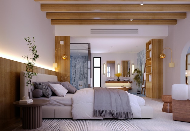 3d rendering3d illustration Interior Scene and Mockupinterior bedroom minimalist tropical style