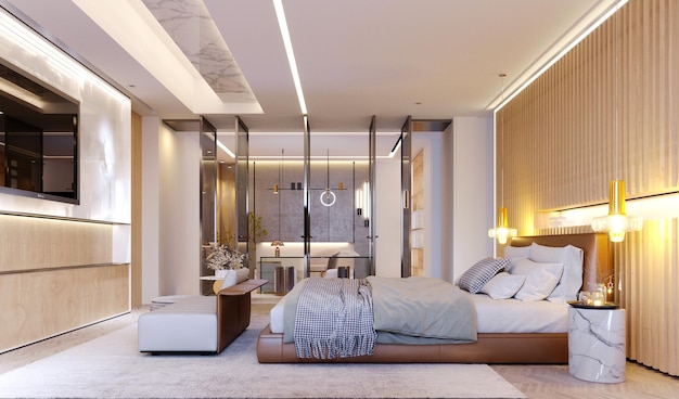 3d rendering3d illustration Interior Scene and Mockupinterior render bedroom modern styledecorate