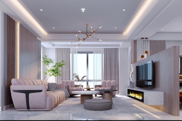 3d rendering3d illustration Interior Scene and MockupModern minimalist style living room with white walls and wood