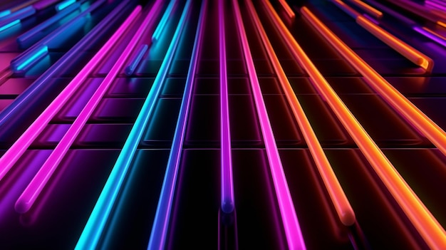 3D renderings Neon abstract geometric background Triangular shape Colored lines that glow in the