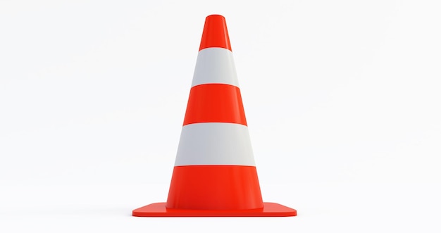 3D rendir of  traffic cones with white and orange stripes isolated on white background.