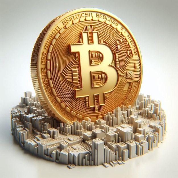 3D REPRESENTATION OF A LARGE BITCOIN COIN CRYPTOCURRENCIES DIGITAL ECONOMY