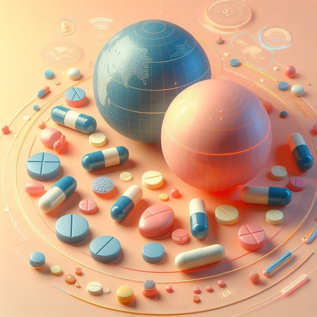 3D REPRESENTATION OF MEDICINE CAPSULES ON A PASTEL BACKGROUND