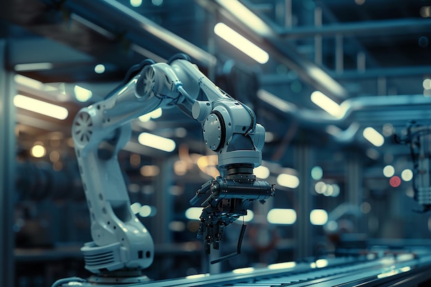 3D Robot on production line in a factory industrial concept