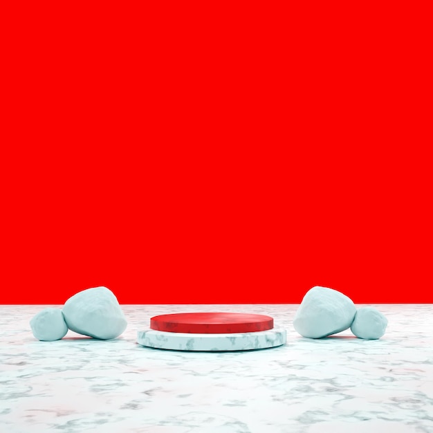 3D Rock Podium with red background