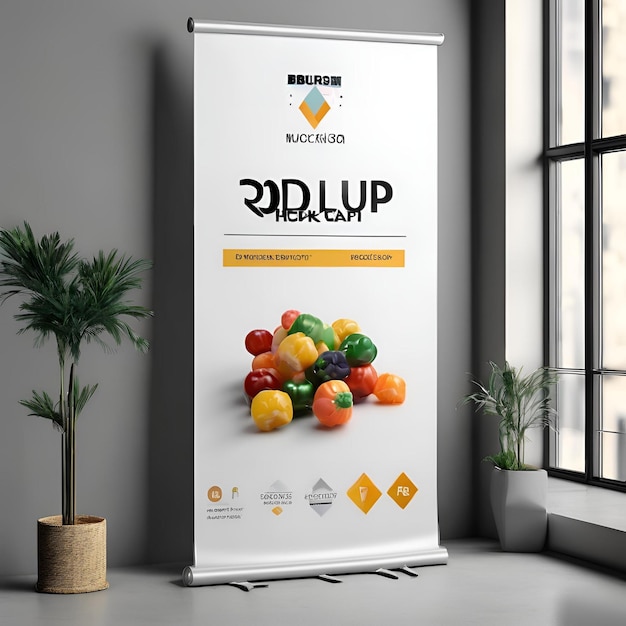 Photo 3d rollup banner mockup design