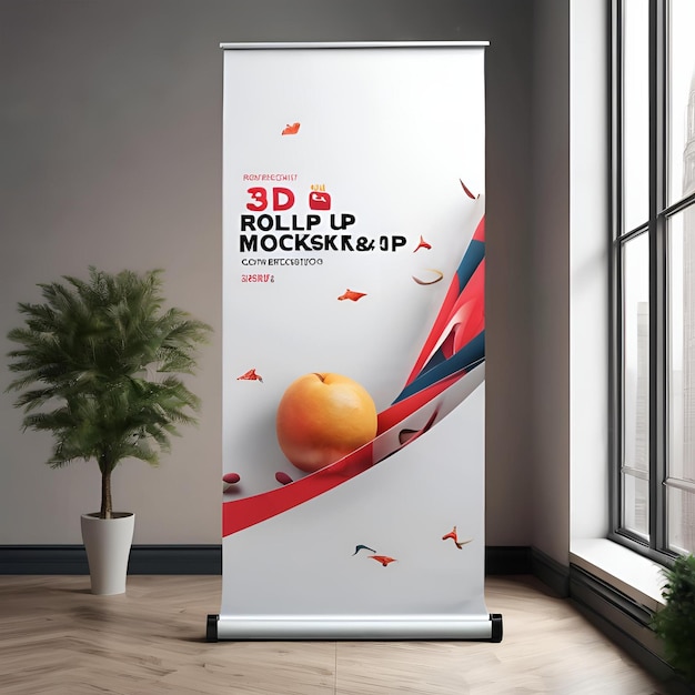 Photo 3d rollup banner mockup design