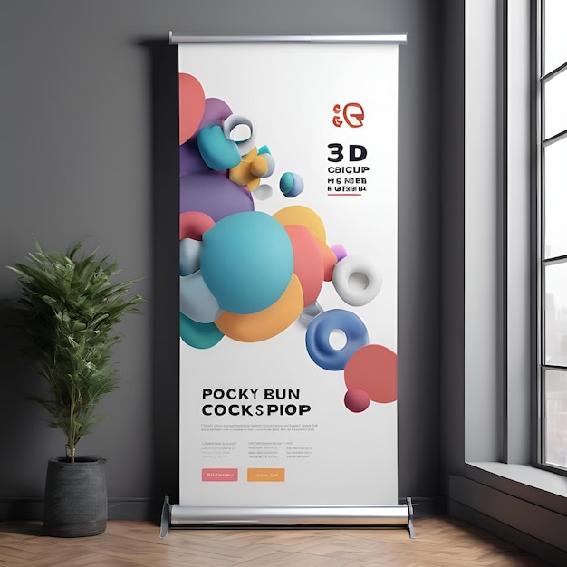 Photo 3d rollup banner mockup design