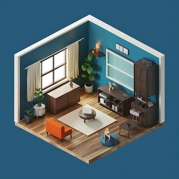 Photo 3d room isometric style background