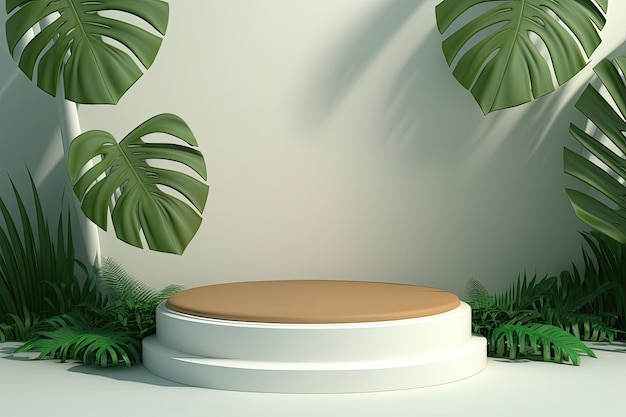 3D Round Ceramic Podium Nature Background Made With Generated AI