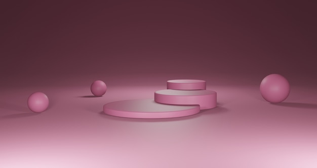 3d round pink podium for product placement