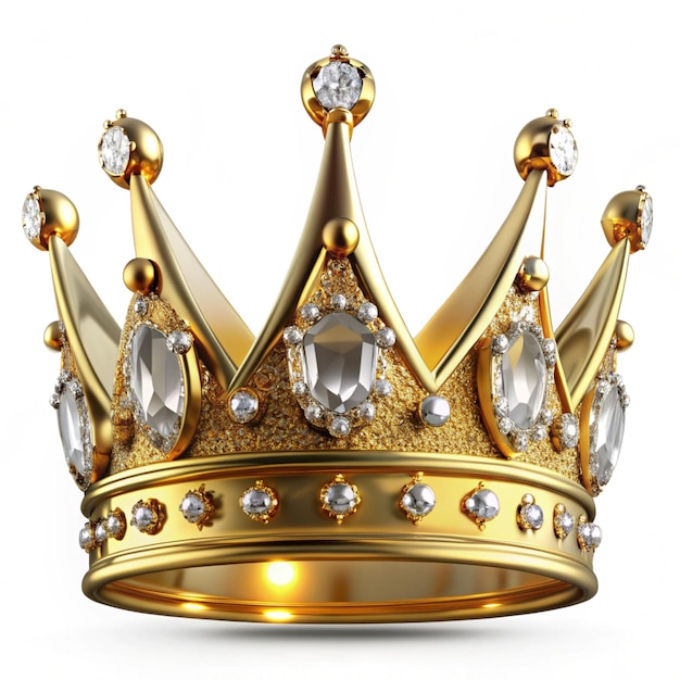 3d royal golden crown with glass diamonds on isolated background