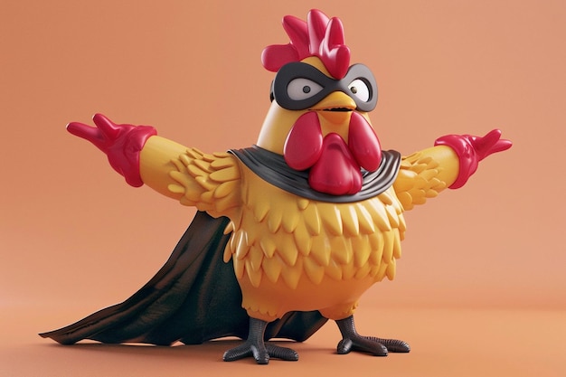 Photo a 3d rubber chicken in a dynamic