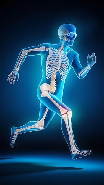 3d running medical man with skeleton knees highlighted