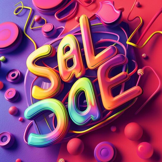 Photo 3d sale text effect banner on colorful abstract