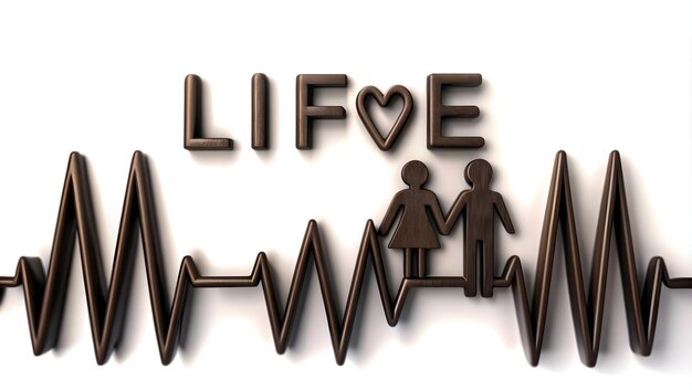 Photo 3d same parent heartbeat with life text concept as an isolated vector of a heartbeat line with two i