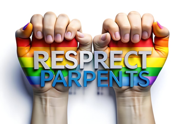 3D Same Parents Hands with Respect Text concept as An isolated vector of two hands representing same