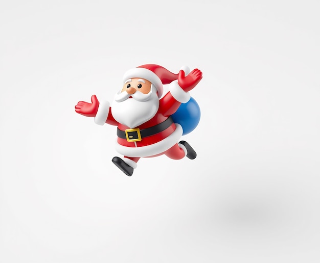 Photo 3d santa claus holding a blue bag flying with a cheerful expression