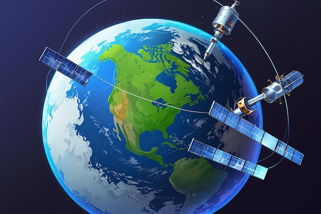 Photo 3d satellite earth flat illustration