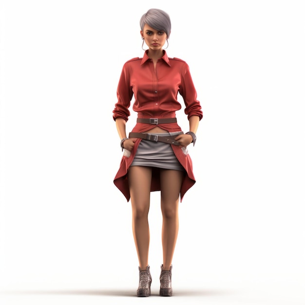 3d Scarlett Fashion Steampunk Inspired Animated Woman In Red Shirt And Skirt